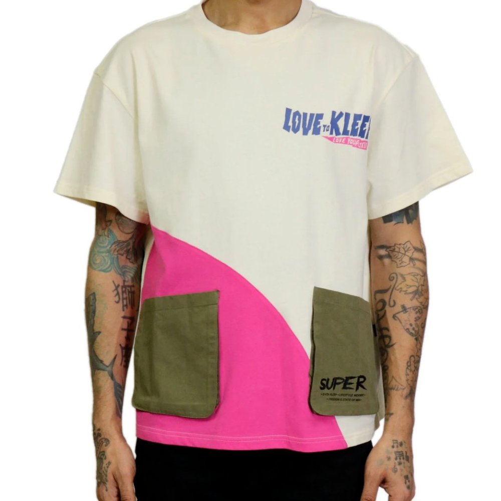 NEW KLEEP Premium Mens T-Shirt Sz S Graphic Pockets 100% Cotton